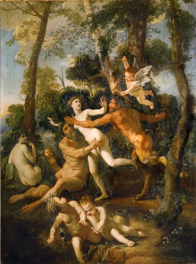 Pan og Syrinx: Syrinx (olie på lærred) af Nicolas Poussin