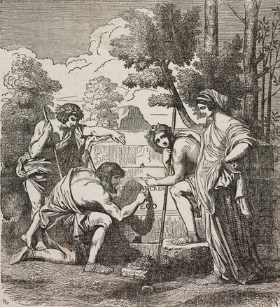 Shepherds of Arcadia, efter maleri af Nicolas Poussin, illustration fra Universal Theatre, encyklopædisk og scenografisk samling, nr. 512, 4. maj af Nicolas Poussin