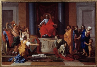 Salomons dom To kvinder foregiver at være mor til det samme barn. Maleri af Nicolas Poussin af Nicolas Poussin