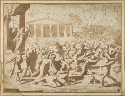 Study for the Abduction of the Sabine Women, c.1633 (blæk & vask på papir) af Nicolas Poussin