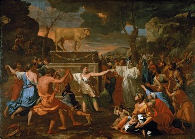 Tilbedelsen af guldkalven ... af Nicolas Poussin