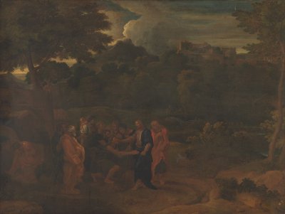 Helbredelsen af de to blinde mænd i Jeriko af Nicolas Poussin