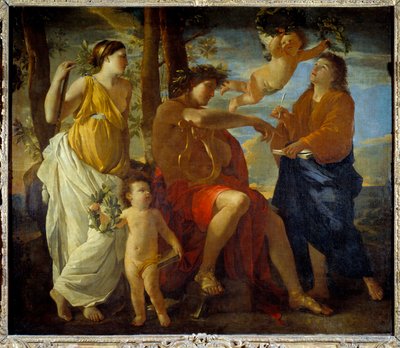 Inspirationen af digteren Un poete, en lyre i hånden og hovedbeklædning af en laurbærkrone, er omgivet af muser og putti. maleri af Nicolas Poussin af Nicolas Poussin