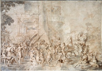 Davids triumf, der bringer hovedet af Goliath tilbage. Tegning af Nicolas Poussin af Nicolas Poussin
