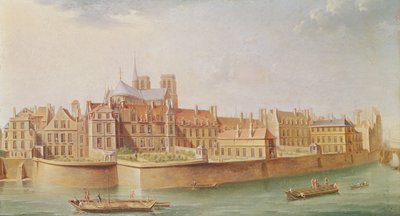 Huse i Notre-Dame-klostret, Paris af Nicolas Raguenet