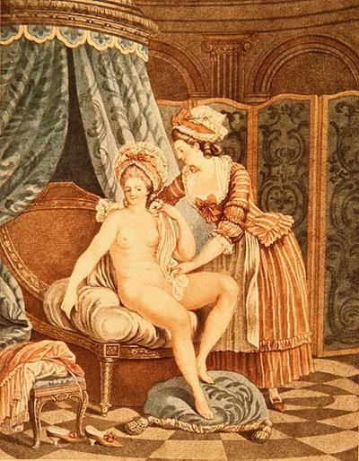 The Toilette, graveret af Louis Marin Bonnet (1736-93) (mezzotint) af Nicolas Rene (after) Jollain