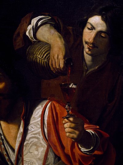 Tjener, der skænker vin, detalje af Mødet for drikkere, af Nicolas Tournier (døbt i 1590-før 1639), olie på lærred af Nicolas Tournier