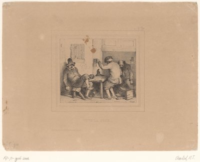 Tre fulde bønder på et værtshus Vive la joie (titel på objekt) Skitser 1837 (serietitel) Croquis af Charlet 1837 (serietitel) af Nicolas Toussaint Charlet