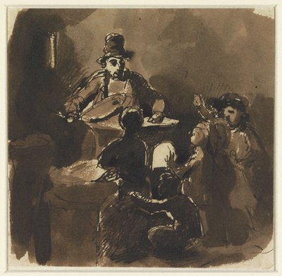 Børn omkring bålet hos en kastanjesælger (?) af Nicolas Toussaint Charlet
