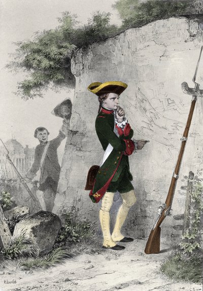 Napoleon I Bonaparte (1769 - 1821) på militærskolen i Brienne i 1783. Stik af Charlet fra det 19. århundrede. af Nicolas Toussaint Charlet