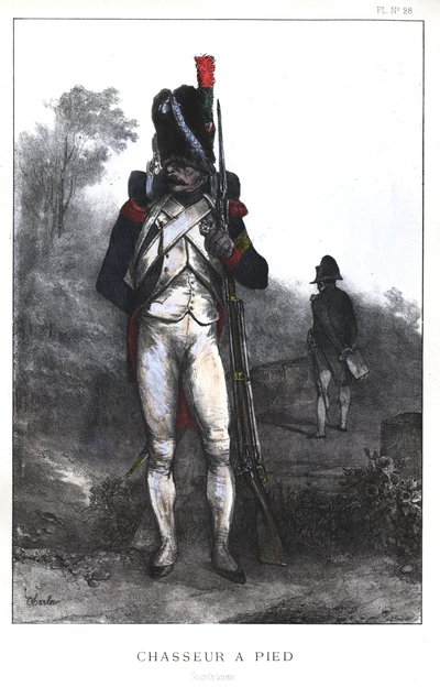 Napoleonskrigene, den franske hær, Foot Chasseur fra den kejserlige garde i fuld udrustning, 1845 af Nicolas Toussaint Charlet