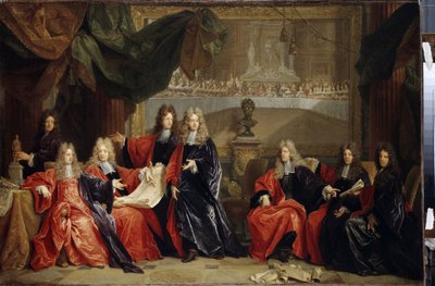 Provoster og dommere i byen Paris diskuterer festmiddagen for kong Louis XIV 14 kendt som solkongen (1638-1715) på Hôtel de ville efter hans restaurering i 1687 (prost og kommunale dommere i Paris diskuterer fejringen af ​​Lou af Nicolas de Largillière