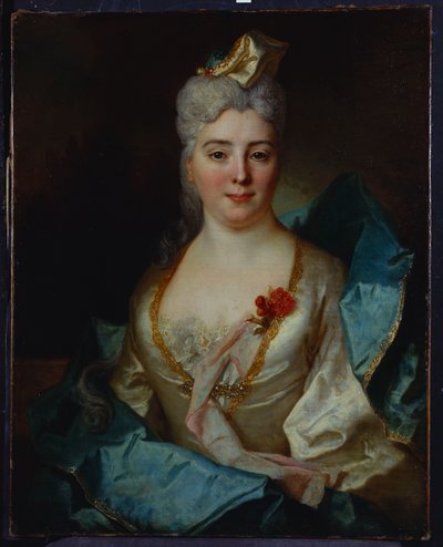 Portræt af en dame, iført en hvid kjole og en blå kappe af Nicolas de Largillière