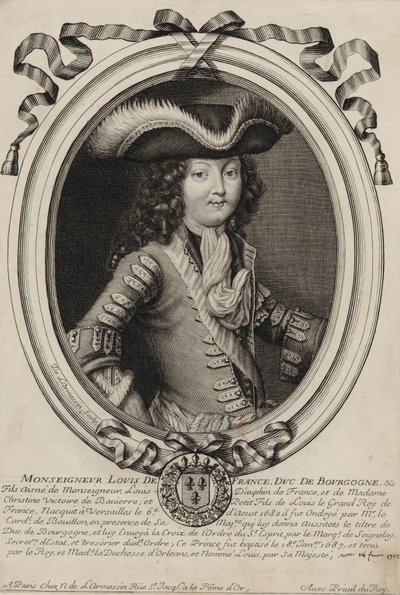 Graveret portræt af Louis, hertug af Bourgogne (1682-1712) af Nicolas de Larmessin