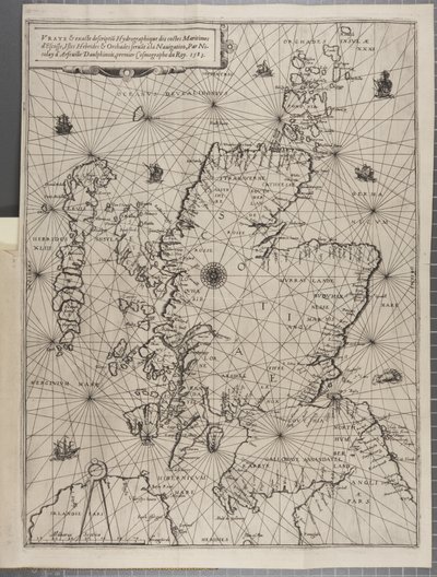 Kort, fra The Navigation of King James V, Round Scotland, Orkney-øerne og Hebriderne eller Western Isles: Under ledelse af den fremragende pilot Alexander Lindsay af Nicolas de Nicolay