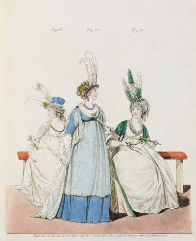 Aftenkjoler til opera og koncerter, fig. 96, 97 og 98 fra Nikolaus Heideloffs "Galleri af mode", maj 1796 (tryk) af Nicolaus von Heideloff