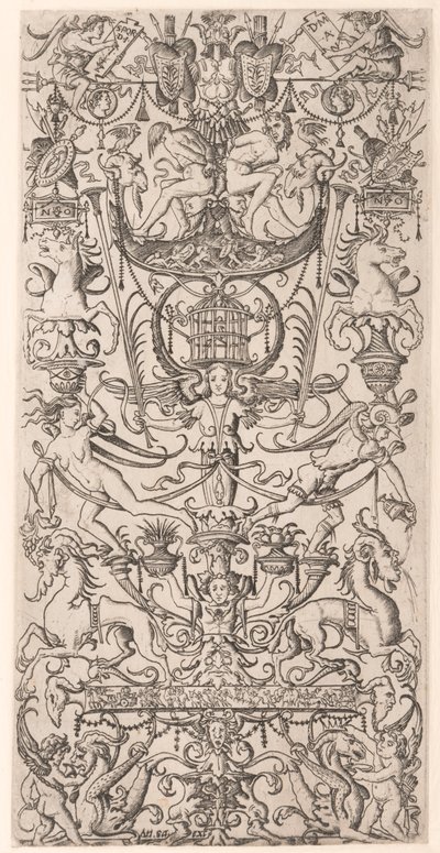 Ornamentpanel med fuglebur af Nicoletto da Modena