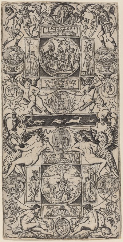 Ornamentpanel med Orpheus og Paris-dommen af Nicoletto da Modena