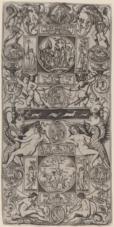 Ornamentpanel med Orpheus og Paris-dommen af Nicoletto da Modena