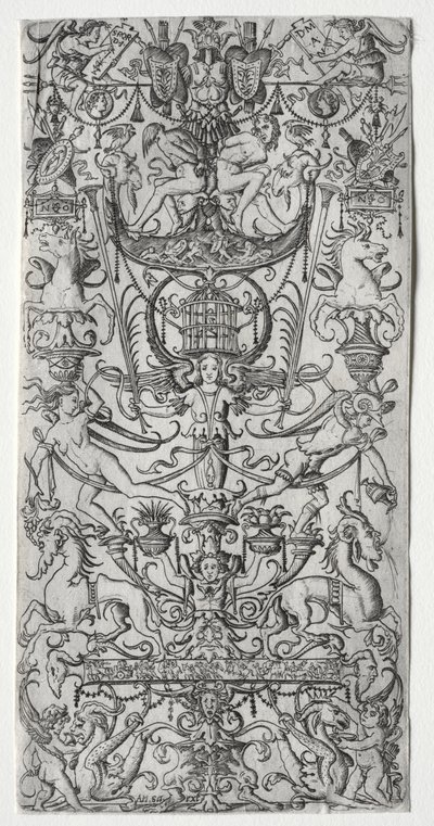 Ornamentpanel med et fuglebur af Nicoletto da Modena