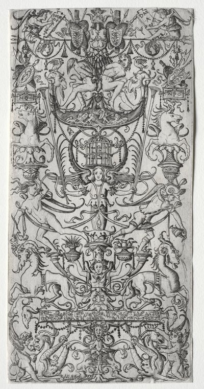 Ornamentpanel med et fuglebur, ca. 1500-1512. af Nicoletto da Modena