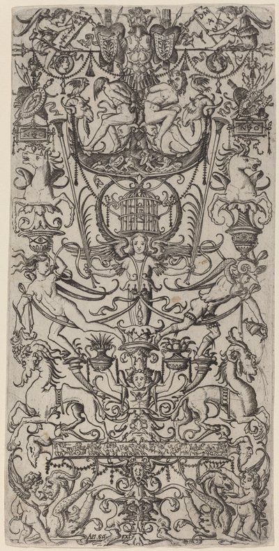 Ornamentpanel med et fuglebur af Nicoletto da Modena