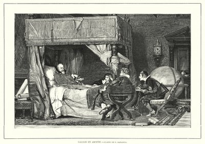 Den italienske astronom Galileo Galilei i Arcetri, Italien, hvor han døde i 1642 (litografi) af Nicolo (after) Barabino