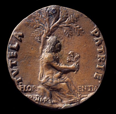 Medaljon, der repræsenterer Lorenzo de Medici, kendt som den storslåede (bronze af Nicolo Spinelli