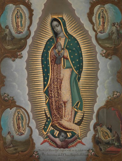 Jomfruen fra Guadalupe med de fire åbenbaringer, 1773. af Nicolás Enríquez