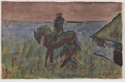 "Krushoved ved Bettefandens hus". Motiv fra Blichers novelle "Bettefanden og Herremanden" af Niels Larsen Stevns