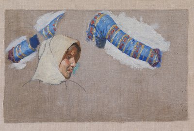 Dragtstudier og studie af et kvindehovede. Megara af Niels Skovgaard