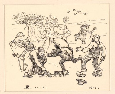 Illustration til "Den tykke kat" af Niels Skovgaard