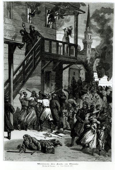 Slagtning af jøderne i Rusland, indgraveret af Gustave Voulquin (fl.1880-90) fra Le Journal Illustre, juni 1881 (bw foto) af Nielsen