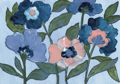 Blå og ferskenfarvede blomster af Nikita Jariwala