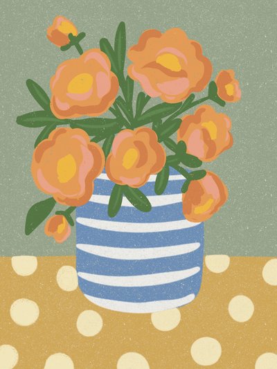 Stilleben med appelsiner og blomster af Nikita Jariwala