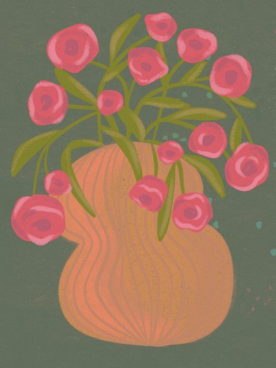 Lyserøde blomster i orange vase af Nikita Jariwala