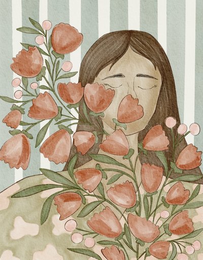 Fredfyldt kvinde med blomster af Nikita Jariwala