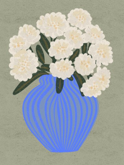 Hvide blomster i blå vase af Nikita Jariwala