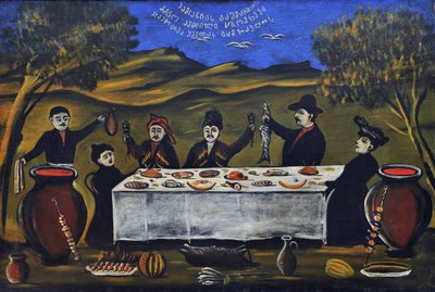 Familie-picnic af Niko Pirosmani