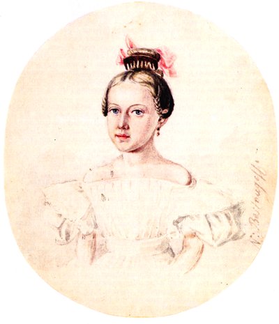 Portræt af Olga Annenkova, datter af Decembrist Iwan Annenkow, 1836 af Nikolai Alexandrovich Bestuzhev