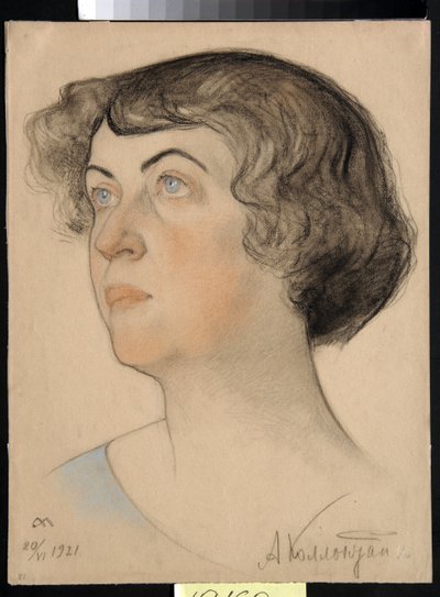 Portræt af Alexandra Mikhailovna Kollontai (1872-1952), russisk kommunist og sovjetisk politiker (Alexandra M. Kollontai) - Tegning af Nikolai Andreevich Andreev (1873-1932) blod og kridt på papir (32,2x24,3 cm) af Nikolai Andreevich Andreev
