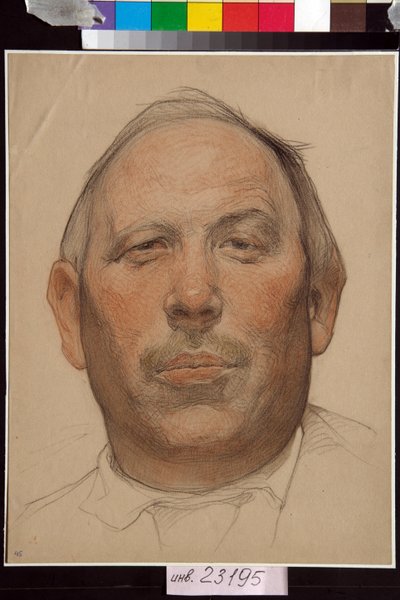 Portræt af Demian Bedny (1883-1945) - Oeuvre af Nikolai Andreevich Andreev (1873-1932), sanguine et craies sur papier (32x24,2 cm), vers 1920 - (Portræt af Demyan Bedny, af Nikolay Andreyevich Andreyev, sangvinsk, sort og hvidt kridt på papir af Nikolai Andreevich Andreev