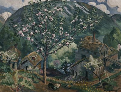 Æbletræ i fuldt flor (olie på lærred) af Nikolai Astrup
