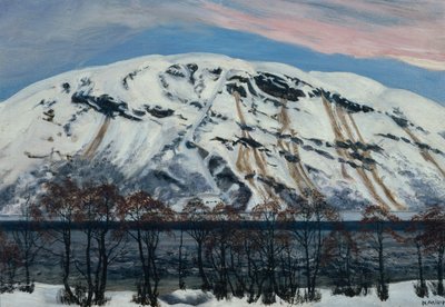 Kold aprilmorgen med lavine, snebjerg af Nikolai Astrup