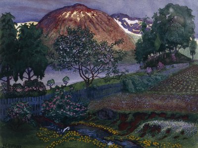 Julinat i haven (olie på lærred) af Nikolai Astrup
