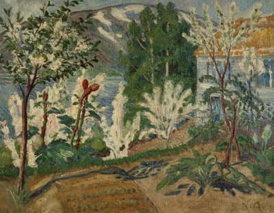 Hvide blomster af Jølstervannet (olie på lærred) af Nikolai Astrup