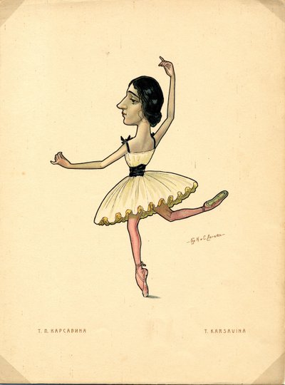Balletdanserinde Tamara Karsavina Fra: Russisk ballet i karikaturer, 1902-1905 af Nikolai Gustavovich Legat