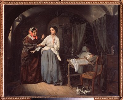 The Seduction, Procuress - Maleri af Nikolai Gustavovich Schilder (1828-1898), olie på lærred af Nikolai Gustavovich Schilder