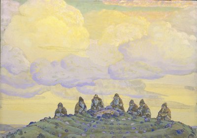 Det store offer. Scenedesign til balletten The Rite of Spring Le Sacre du Printemps af I. Stravinsky, 1910 af Nikolai Konstantinowitsch Roerich