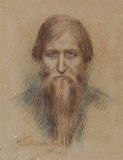 Portræt af den russiske mystiker Grigory Rasputin 1869-1916, 1913 af Nikolai Kornilovich Bodarevsky